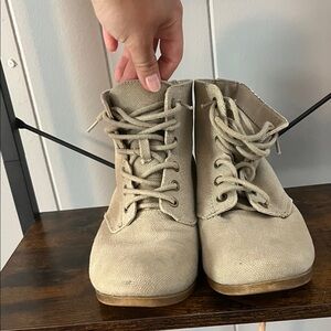 Beige Lace-Up Ankle Boots